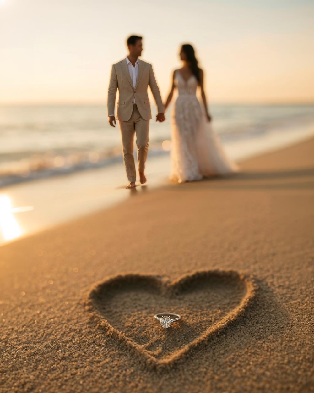 Atardecer dorado sobre un paisaje de boda en la costa española